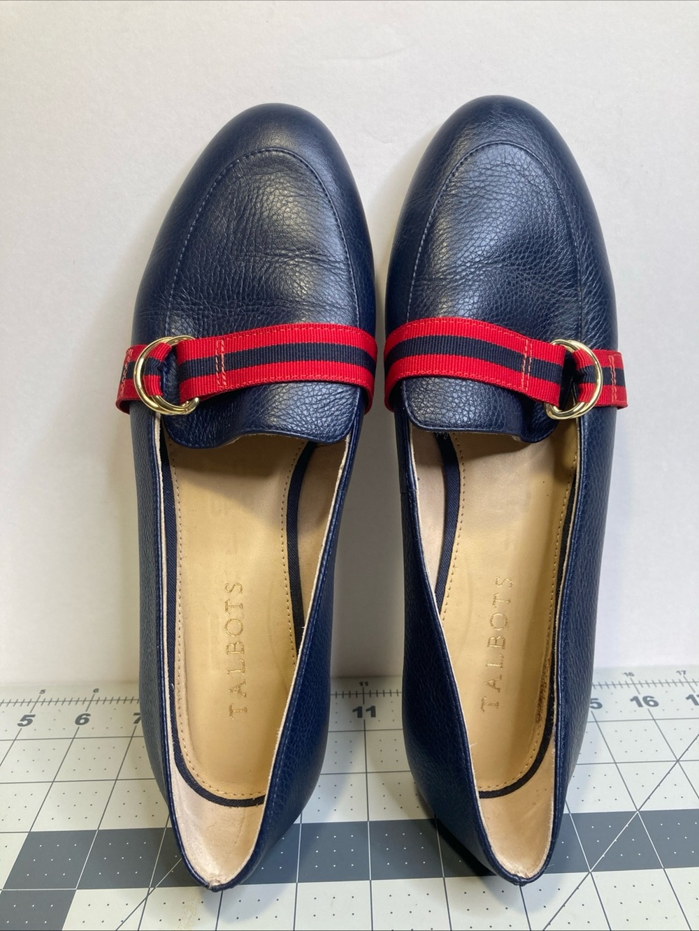 Talbots Ryan D-Ring Loafers Navy Blue Red Trim 8 1/2N Women’s Shoes Nautical
